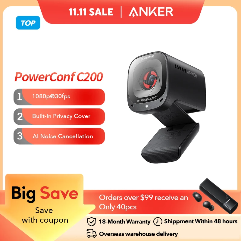 Anker PowerConf C200 노트북 컴퓨터용 미니 USB 웹 카메라