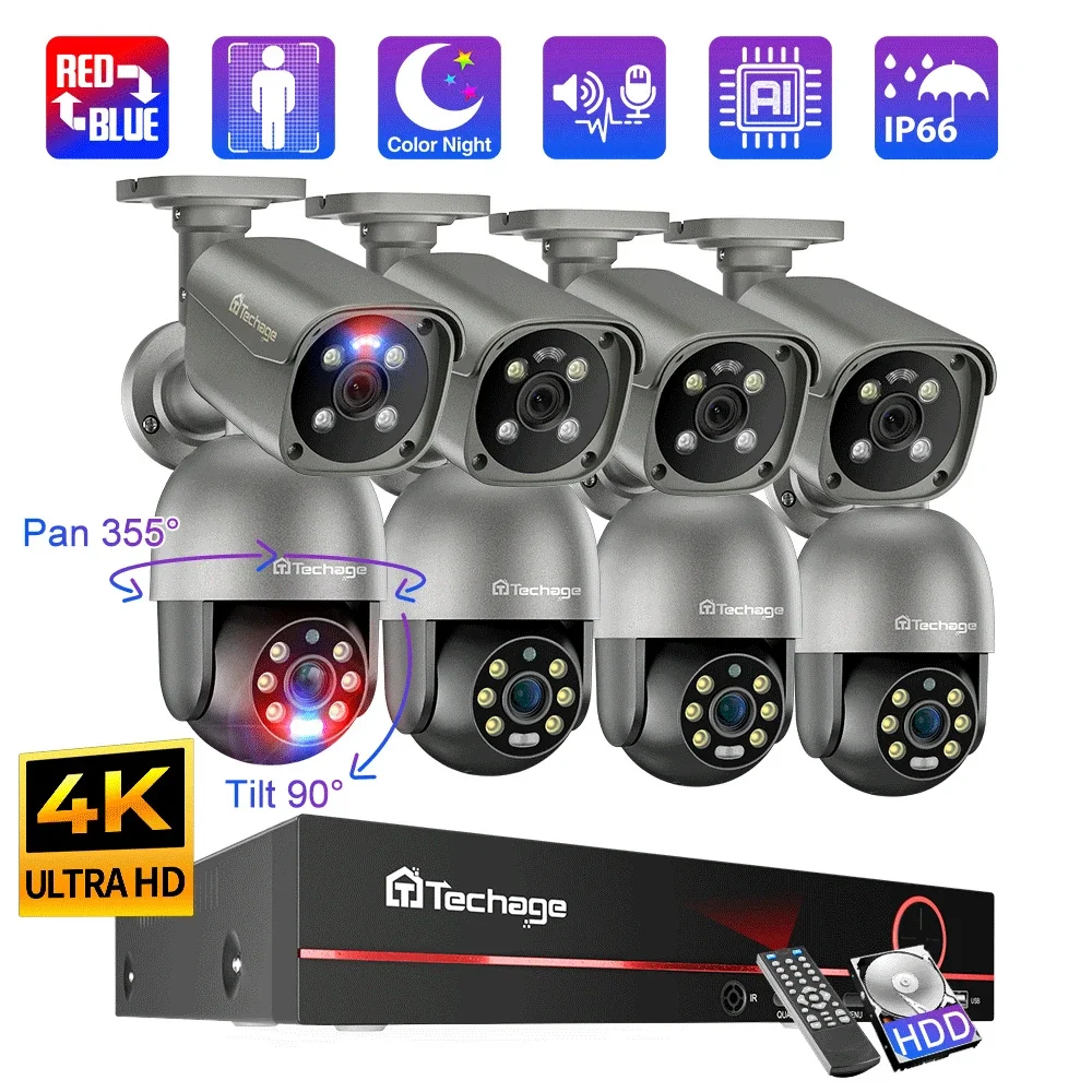 Techage 야외 AI 인간 감지 양방향 대화 CCTV 비디오 감시