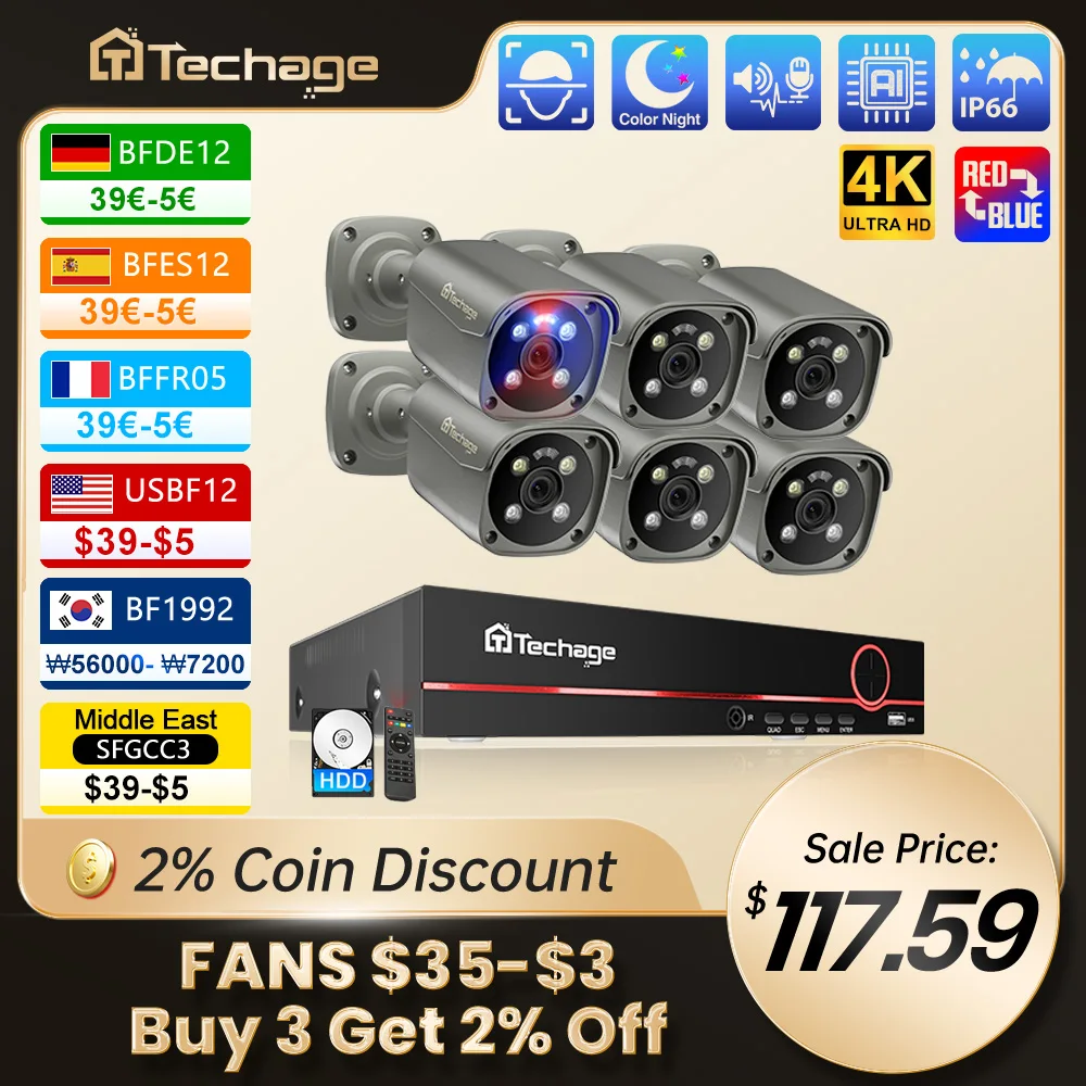 Techage 울트라 HD POE 카메라 시스템