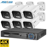 신제품 4K 보안 카메라 시스템 8MP 음성 마이크 CCTV POE NVR AI 색상 야간 홈 비디오 감시 카메라 야외 세트