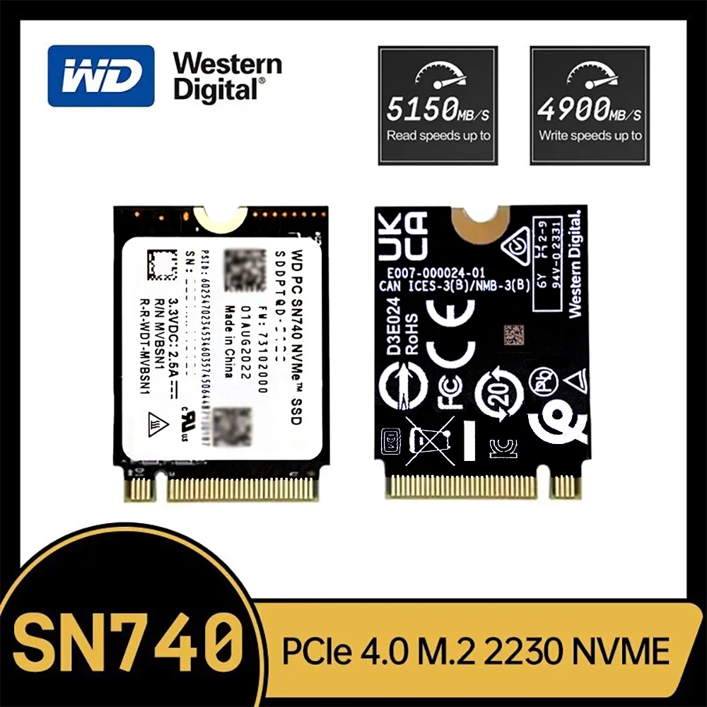 웨스턴 디지털 WD SN740 1TB 2TB SSD M.2 2230 Gen4 PCIe 4.0 X4 NVMe 솔리드 스테이트 드라이브