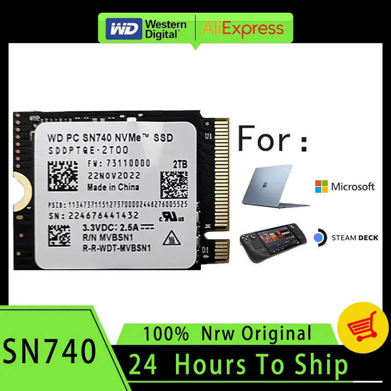 웨스턴 디지털 WD SN740 2TB 1TB 512GB M.2 SSD 2230 NVMe PCIe 세대 4x4 SSD 마이크로 소프트 표면 ProX 표면 노트북 3 스팀 데크